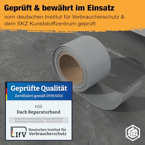 HSS Dach Reparaturband selbstklebend mit MicroSealant Klebstoff – für Dach & Abdichtungen – wasserdichtes Klebeband – Weiß – 100 mm x 5 m