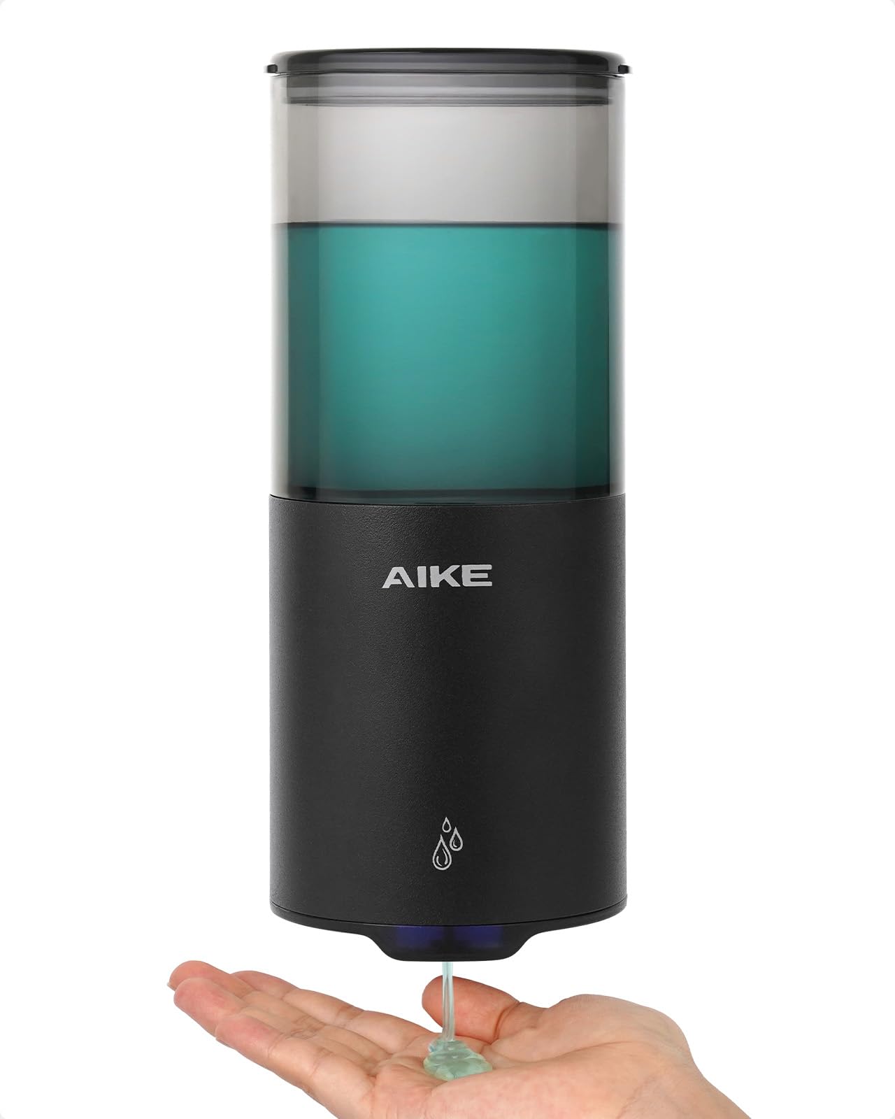 AIKE Automatischer Seifenspender für Flüssigseife, Wandmontage für Küche und Badezimmer, IPX7 Wasserdicht 400ml mit Edelstahl Schwarz Matt