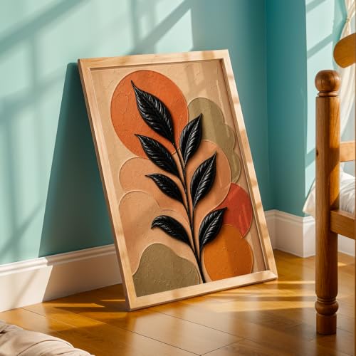 Image of NoWorries Floral Botanical Wall Painting with Frame | Premium Textured Flower & Leaf Artwork, Pastel Nature Wall Decor Framed for Living Room Bedroom Office and Home Decoration (Art-5,13x19inch)