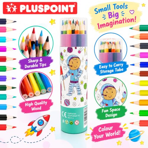 Image of PLUSPOINT Astronaut color pencil set for kids 24 colors Shades Soft Wax Pencils 3 MM Colouring Pencil, Artist Sketching Colour Pencils Drawing Color for Art & Craft Work