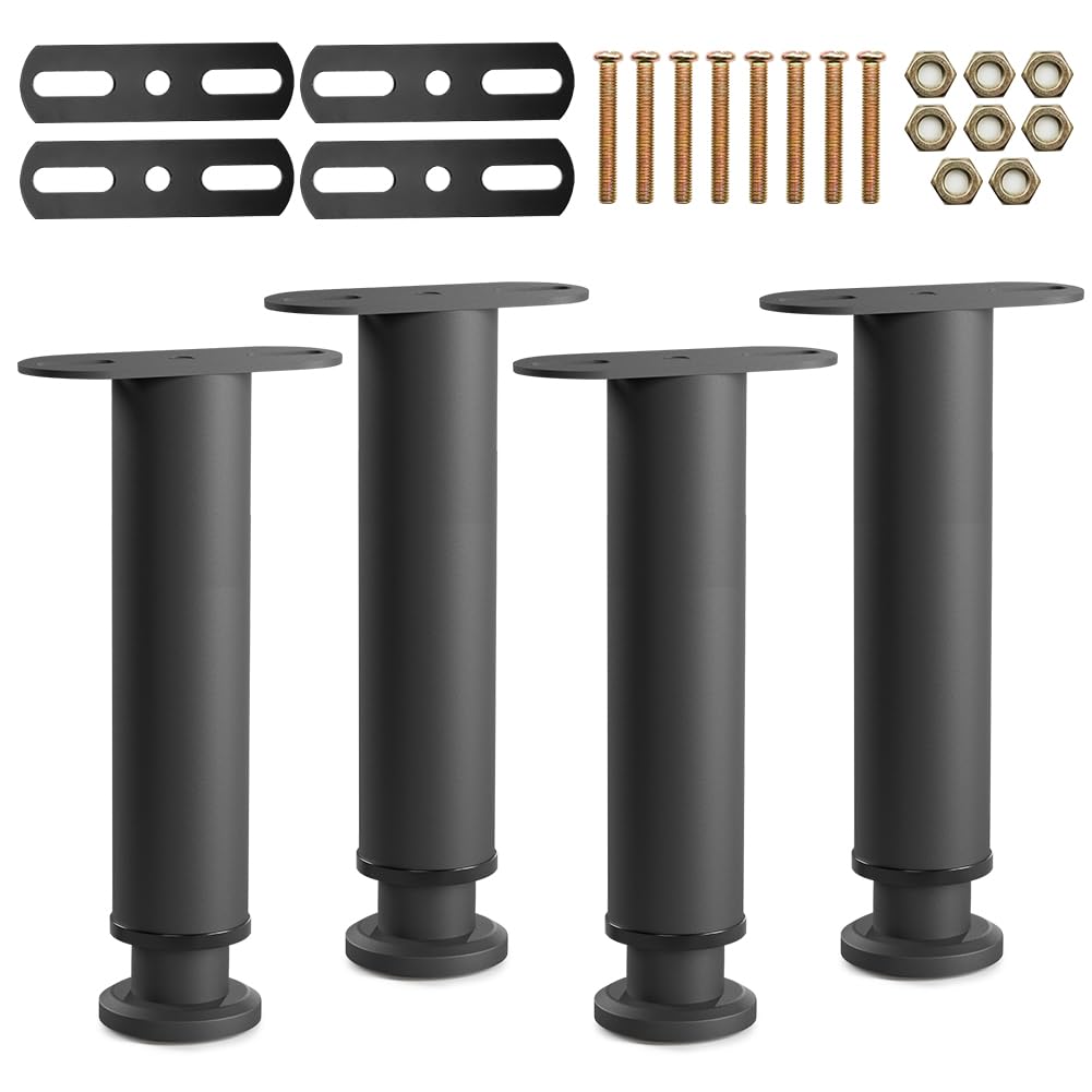 Patas para Muebles 4 Pcs Patas de Somier Regulables 25-42cm Altura Regulables Pata de Cama Ajustables de Metal, Soporte Pata para Marco Listones Centrales Cama Sofas Armarios Mesa Muebles de TV