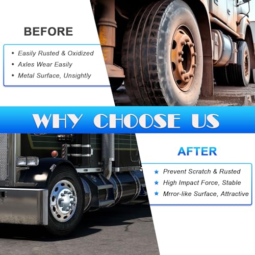 Image of ABS Chrome Plastic Front Axle Cover Kits with 33mm Thread-on Flange Nut Covers for Semi Trucks in Pairs, Flat Top Set(Front *2)