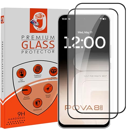 Image of STP FEEL Premium HD+ Tempered Glass Screen Protector Guard Compatible For Tecno Pova 8 5G (6.76 Inch, Pack of 2) | Edge to Edge Coverage With Easy to installation kit for Smartphone