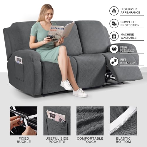 Image of Timeles Recliner Covers for 3 Seater Reclining Couch Covers Sofa Slipcover Furniture Protector for Dogs and Pets Stretch Soft Washable (Three-Seater, Charcoal Gray)