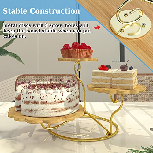Cake Stands 3 Tiers Bamboo Dessert Tray Flower Shaped Cake Tray, Tiered Cupcake Holder With Metal Brackets, Pastry Candy Display For Tea Party Birthday Parties Weddings Anniversaries #TOP5