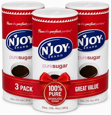N'Joy Pure Sugar, Pack of 3 Canisters with EZ-Open Pour Spout (20 oz each)