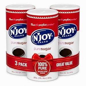 N’Joy Pure Sugar, Pack of 3 Canisters with EZ-Open Pour Spout (20 oz each) | Smooth Granulated Sugar for Coffee Bars, Cafes, Restaurants and Canister for Office, Shelf Stable and No Refrigeration Needed