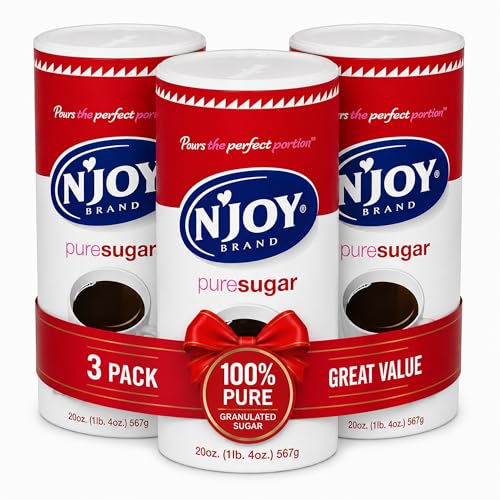 Image of N'Joy Pure Sugar, Pack of 3 Canisters with EZ-Open Pour Spout (20 oz each)