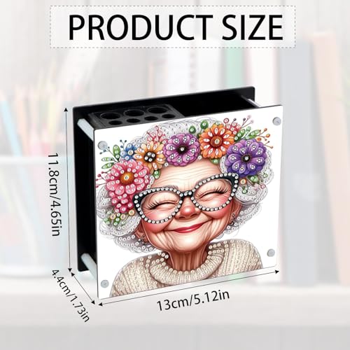 Image of DIY 5D Acrylic Diamond Painting Pen Holder - Loving Grandma Diamond Art Pen Holder Organizer, 5D DIY Desk Organizer with Beads, Pencil Organizer for Craft Desk or Gift