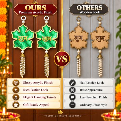 Image of Akaar Decor Artificial Marigold Door Hanging Toran | Diwali Decoration Items for Home Decor| Festive Decor| Office Decor| -(L:Approx. 2.5ft) (Acrylic Shubh Labh Green)