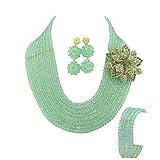Africanbeads 8 Rows Green Crystal African Beads Nigerian Wedding Jewelry Set(AB0059)