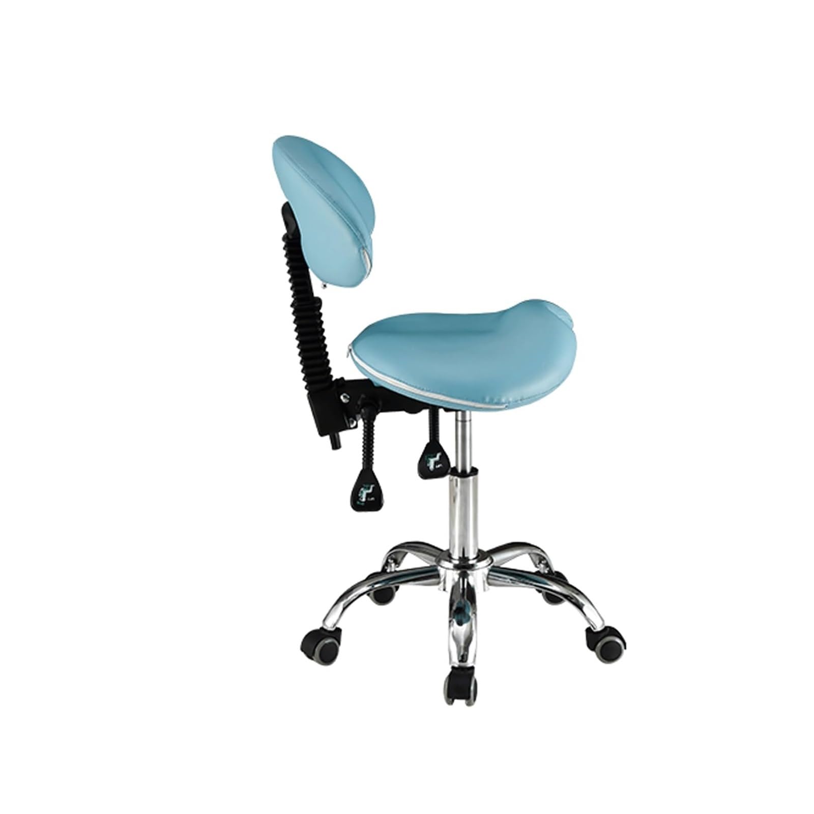 METTEOR Saddle Stool w Back Support Wheels Hydraulic Salon Chair Rolling Adjustable Swivel Dental Hygienist Saddle Chair Custom Colors (Blue)
