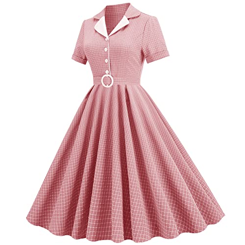 Women 1950s Vintage Short Sleeve Peter Pan Collar Retro Swing A Line Midi Summer Dress Cocktail Party Evening Prom Gown2
