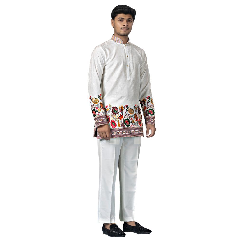 Men’s Cotton Silk Jacquard Straight Kurta | Miami Design Kurta with Daman Border | Traditional Kutch Style Kurta Full Sleeves | Traditional Indian Kurta-image-18