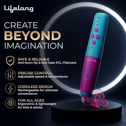 Image of Lifelong Premium 3D Printing Pen with PCL Filament, Magic Scribble Drawing & Painting Art Pen for Kids & Adults, Rechargeable Battery, Clog-Free Nozzle, Adjustable Speed & Temperature Control
