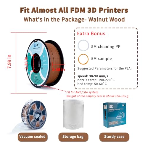 Image of ZIRO 1.75mm PLA Filament, Contain Real Wood Flour, 2.2lbs Walnut Wood