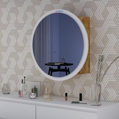 Image of Anikaa Eilish Mirror Cabinet | Wall-Mounted Round Mirror with Hidden Storage | Ideal for Bedroom, Bathroom & Entryway | GiantWood /White(20x20x17 Inches)