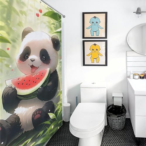 Rideau de douche panda séchage rapide en tissu polyester avec 12 crochets