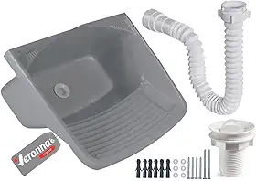 Tanque Plástico Lavar Roupas C/Sifão E Valvula Lavanderia 24l Veronna Cor Cinza Claro