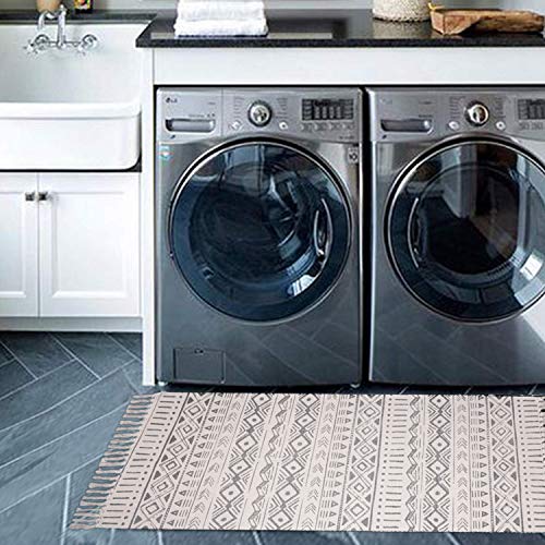 Pauwer Cotton Area Rug Set 2 Piece 4.2'x2'+3'x2' Hand Woven Cotton Rugs with Tassel Washable Cotton Throw Rug Runner for Kitchen, Living Room, Bedroom