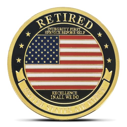 US Air Force Retired Military Challenge Coin - Honor Military Service Emblem & Flag Design