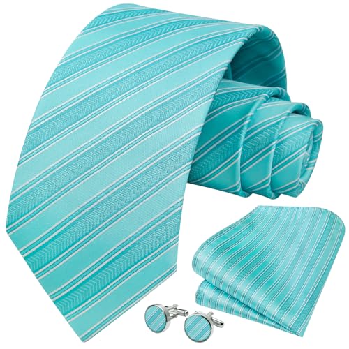 Image of Enlision Mens Ties Stripe Tie and Pocket Square Set Classic Formal Woven Neckties Handkerchief Cufflinks Wedding