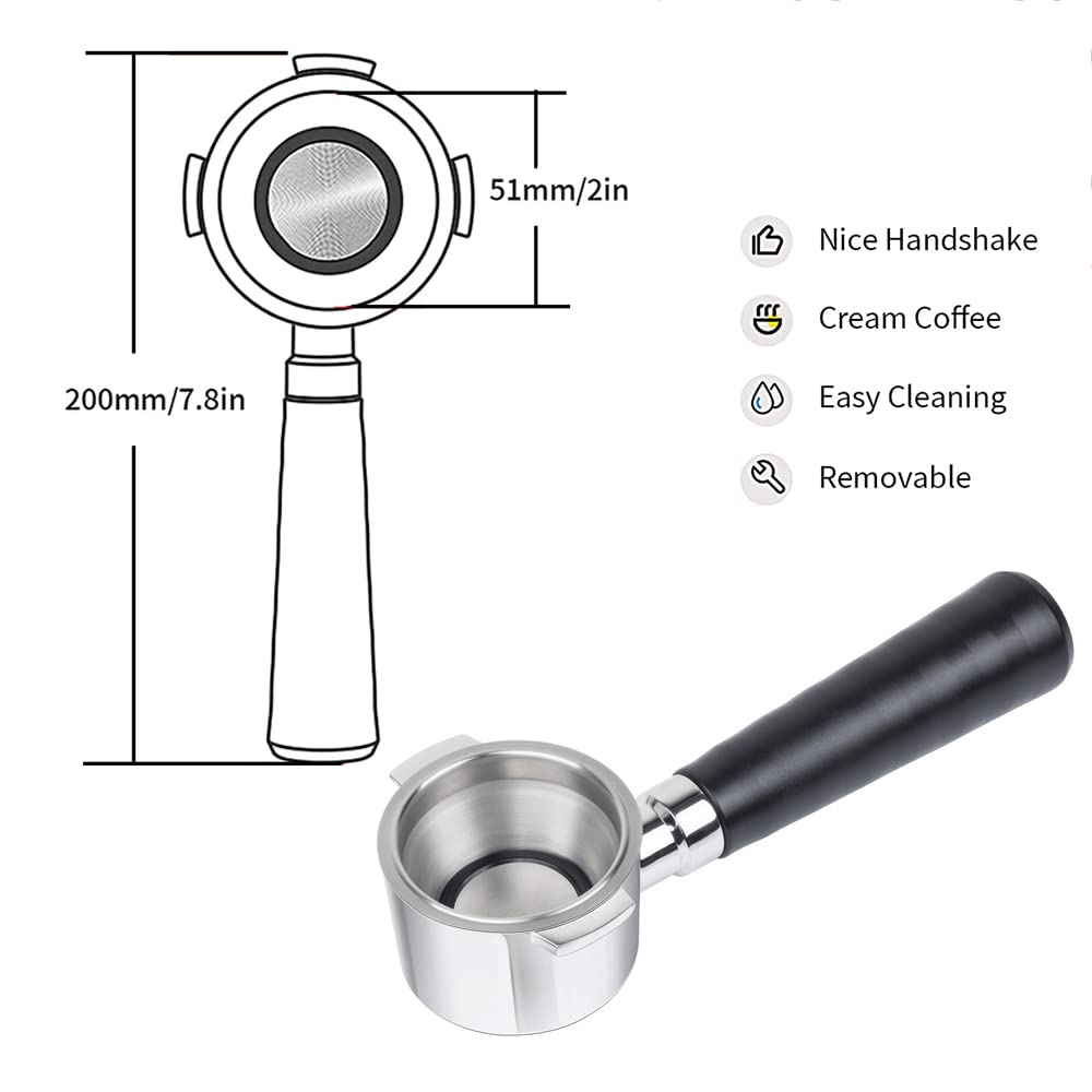 Stainless Steel 51mm 2 Ears Portafilter Filter Holder Replacement Compitable for ECP31.21 Coffee Machines, Detachable filter Holder Machine Coffee Machine Replacement Parts