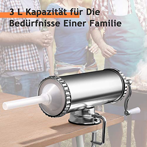 Foto von DREAMADE Wurstfüller 2,5 KG, Aluminium Wurstmaschine, Manuelle Wurstfüllmaschine, Wurstspritze Wurstpresse inkl. 3 Füllrohre (2,5 KG)