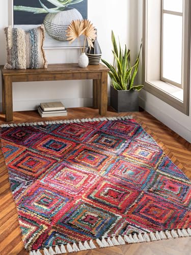 Image of HOMADORN Handmade Upcycled Sustainable Printed Rug, Dhurrie, Carpet for Living Room, Bedroom, Outdoor Decor