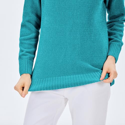 Image of Simple&Opulence Women's Chenille Sweater Crewneck Long Sleeve Pullover Ribbed Cuff Hem Round Neck Jumper Tops
