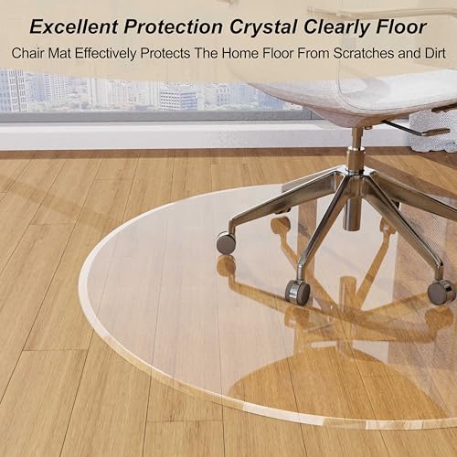 Image of MESAILUP Beveled Edge 48 inch Round Chair Mat for Carpet or Hardwood Floor Crystal Clear, 48 inch x 48 inch for a Smooth Glide and Easy Roll On /Off, Heavy Duty and Non-Slip Floor Ultimate Clear Chair Mat
