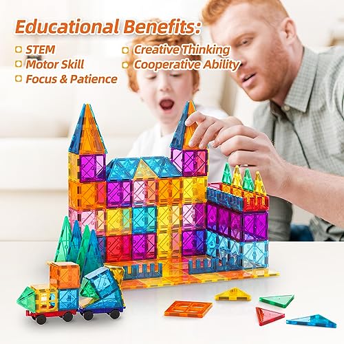 Magnetic Tiles, 100PCS Magnetic Building Blocks for Kids, Magnet 3D Montessori Kids Toy Set, Building Construction Educational STEM Toys for 3+ Year Old Boys and Girls Christmas Birthday Gifts - Image 3