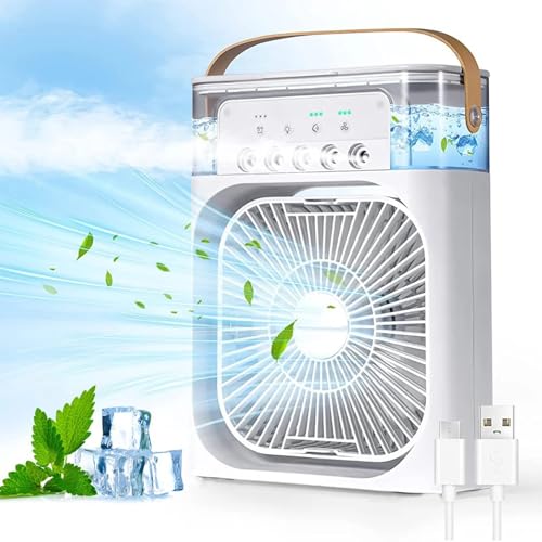 Image of Oblivion Air Cooler for Room Cooling - Portable Fan with 7-Color LED Light, Mini Evaporative AC Fan Cooling with 1 /2 /3 H Timer, 3 Wind Speed & 3 Spray Modes for Home, Office & Desk Use (Pack of 1)