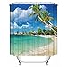 Produktbild GraceFINE Duschvorhang 3D Polyesterfaser Stoff Wasserdicht Bad Vorhänge Antibakterielle Badezimmer Gardine mit Haken 180*180cm, Beach