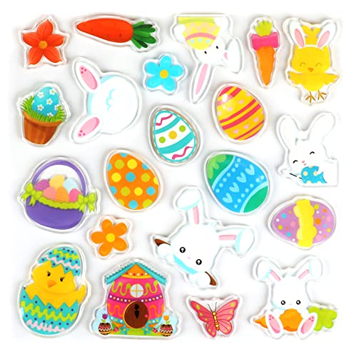 Tevxj Multicolor Easter Thick Gel Clings, Vinyl Window Decals for Kids, 20 Pcs, Reusable, Airplane, Spring Animals, Party Supplies Decorations