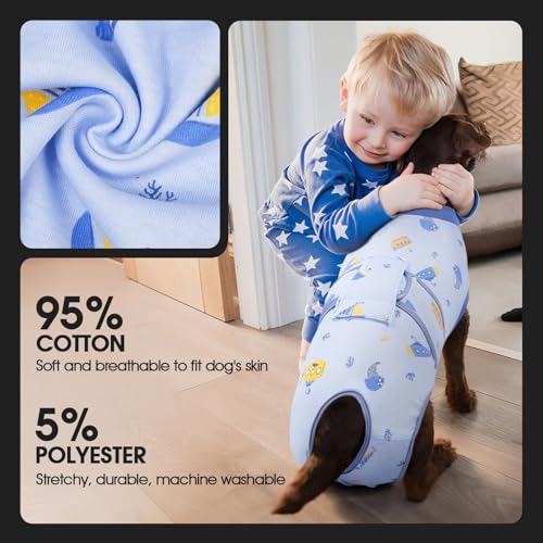 Image of FUAMEY Recovery Suit for Dogs After Surgery,Soft Breathable Dog Bodysuit E-Collar & Cone Alternative Surgical Suit,Male Female Dog Neuter Spay Suits Anti Licking Wounds Onesie Blue Boat M