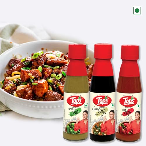 Image of TOPS Red Chilli Sauce 200 gm + Green Chilli Sauce 200 gm +Dark Soya Sauce 220 gm -(Combo) Pack of 3.