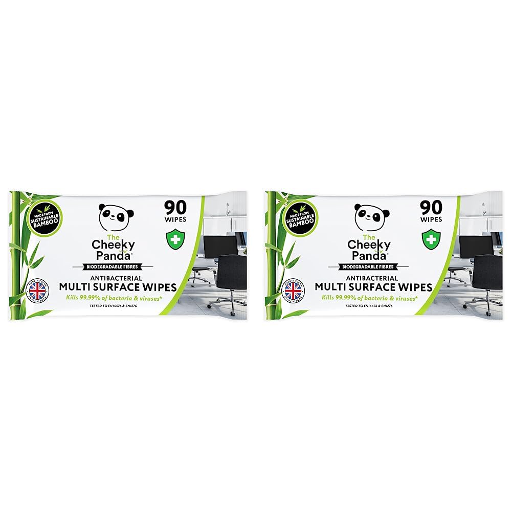 The Cheeky PandaBamboo Antibacterial Wipes | Pack of 180 Biodegradable Wipes | Perfect For Cleaning & Disinfecting Surfaces