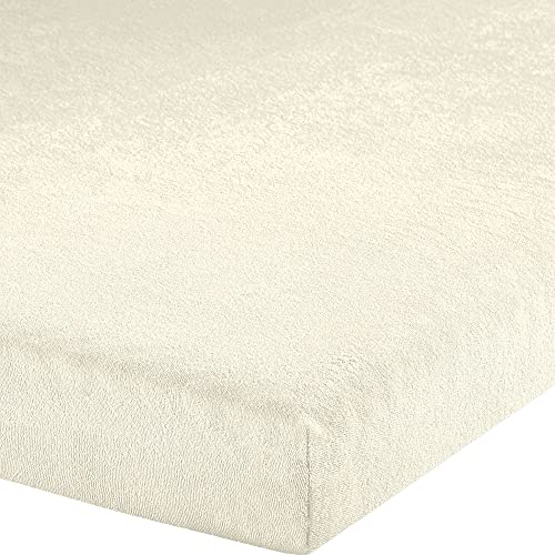 Erwin Müller Topper-Spannbettlaken Frottee-Stretch, Spannbetttuch für Topper Füssen Natur Größe 180x200 cm - 200x200 cm - pflegeleicht, formstabil, mit Rundumgummi, sehr Gute Passform