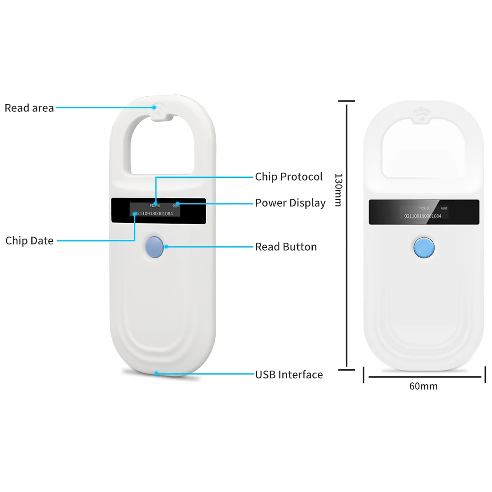 Scanner per Microchip per Animali Domestici, Lettore di Chip per Animali Domestici, Supporta Microchip FDX-B (ISO11784/11785) Ed EMID, Frequenza di Lettura 134,2kHz/125kHz, Ricarica USB