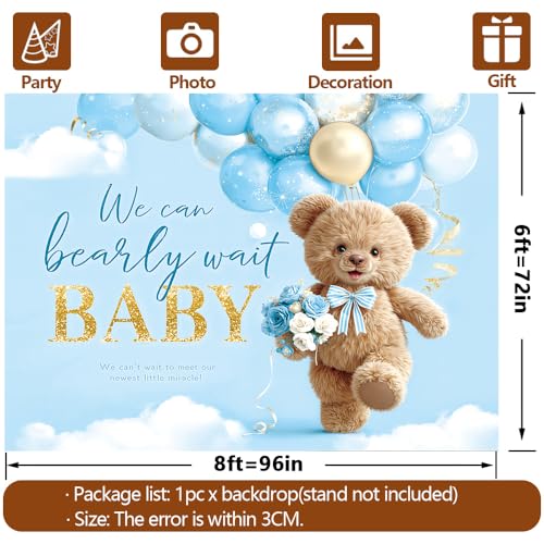 Fondo Teddy Bear Azul para Baby Shower 8x6 pies miniatura 5