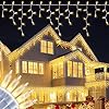 200 Christmas Icicle Lights, Warm White Clear Bulbs with 23FT Long White Wire, Professional Grade String Lights for Indoor & Outdoor,Xmas,Party, Patio, Courtyard, Window, Fence, Trees Decor