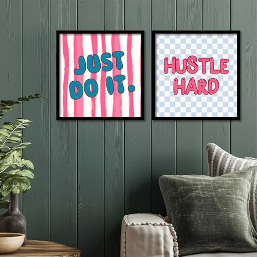 Image of HOTHOUSE Motivational quotes wall decoration items posters with frame posters for office Study room Wall Decor Digital Reprint Set of 2 (8X8 inch)