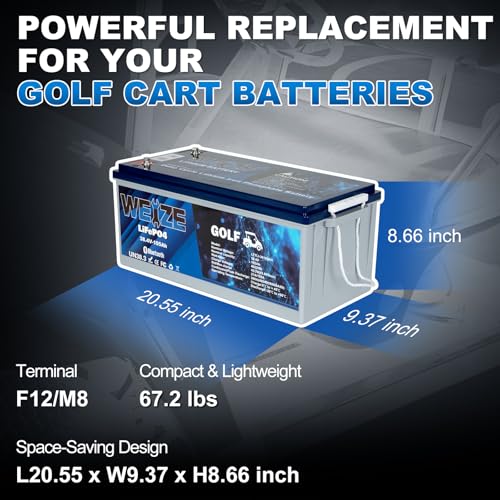 Image of WEIZE 36V(38.4V) 105AH Golf Cart Bluetooth LiFePO4 Battery (Replace 6x6V GC2) with 25A Lithium Batteries Charger, LCD Display, Grade A Cells, 200A BMS, Low-Temp Protection for Golf Carts, FCC listed