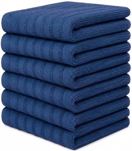 Image of Premium Kitchen Towels (20 inchx 28 inch, 6 Pack) | Large Cotton Dish Towels 450 GSM | Highly Absorbent Terry Kitchen Linen Set with Hanging Loop | Blue Solid