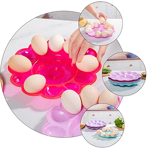 Doitool Hard Boiled Egg Holder Deviled Egg Tray Platter, 4Pcs Plastic Deviled Egg Dish/Egg Holder, Round Deviled Egg Plate For Holding 12 Deviled Eggs And Sauce (Random Color) Deviled Egg #TOP7