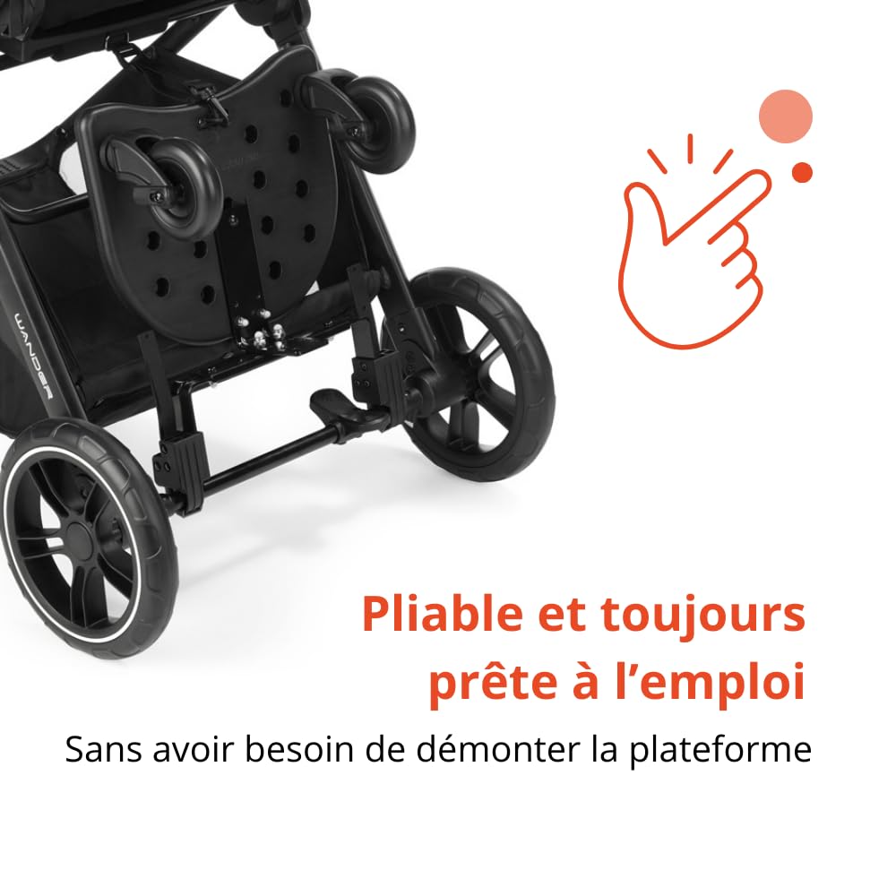 Nurse Step Plateforme Universelle pour Poussette, jusqu’à 20 kg, Installation Facile, Pliable, Antidérapante, Roues à 360°, Noir