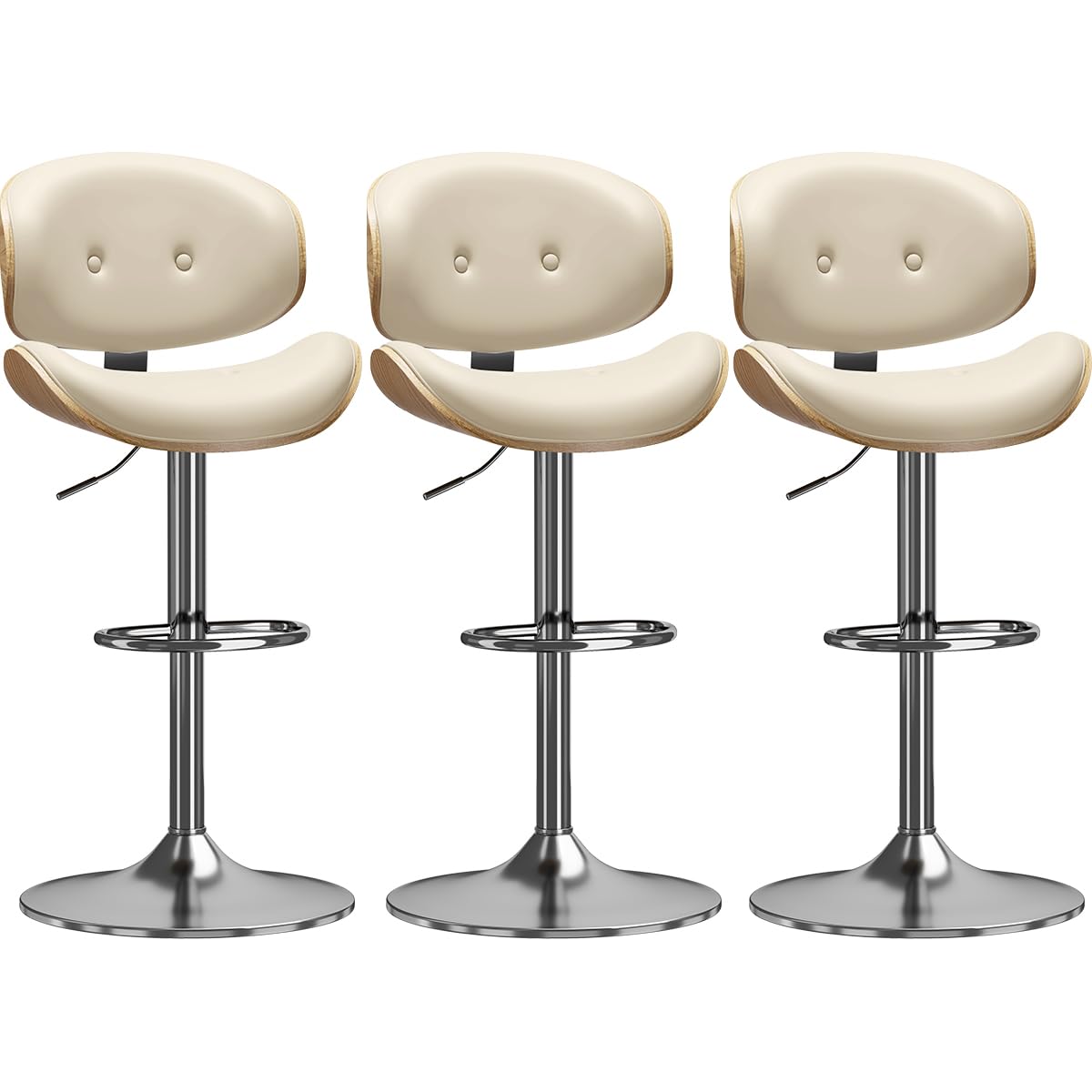 Adjustable Swivel Bar Stools Chair,Counter Height Bar Stools with Back,350 LBS PU Leather Bar Stool for Kitchen Island,Upholstered Pub Stools with Footrest (Beige, Set of 3)