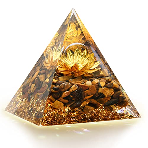 RUOJAS Orgone Pyramid Healing Crystal Meditation Positive Energy Generator Tiger's Eye and Clear Crystal, Promote Wealth and Prosperity