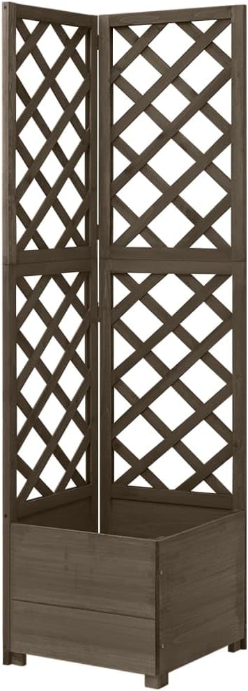 Wooden Corner Trellis Planter, Planter Raised Bed with Trellis, Wood Raised Garden Bed, 59" High Trellis for Plant Flower Climbing or Pot Hanging, Gray 15.7"x15.7"x59" Solid Fir Wood,-665